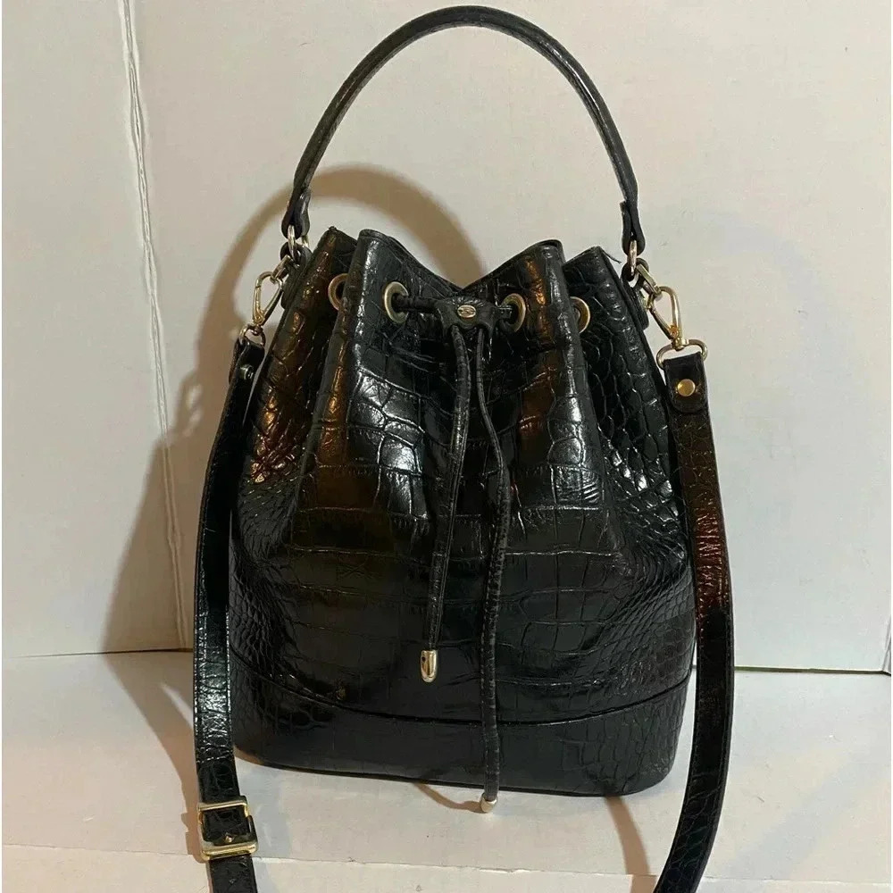 Francesco rogani black croc leather satchel handbag